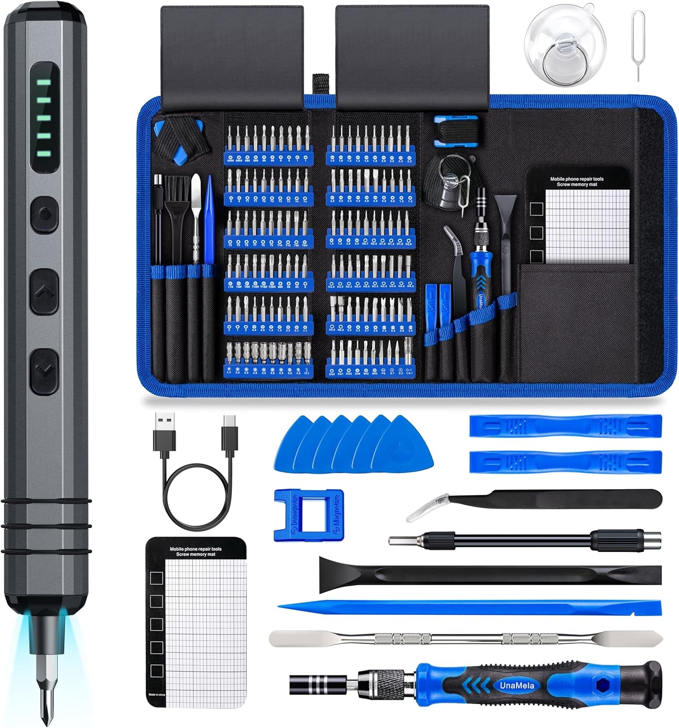 Mini Electric Screwdriver Set: 140 in 1 Small Electric Screwdriver Cordless - 120 Precision Bits, 5 Torque Settings, LED Light, Magnetic Power Screwdriver Repair Tool Kit for PC RC Electronics